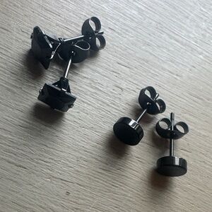 Black Stainless Steel Men’s Stud Earrings - Sleek Minimal Design